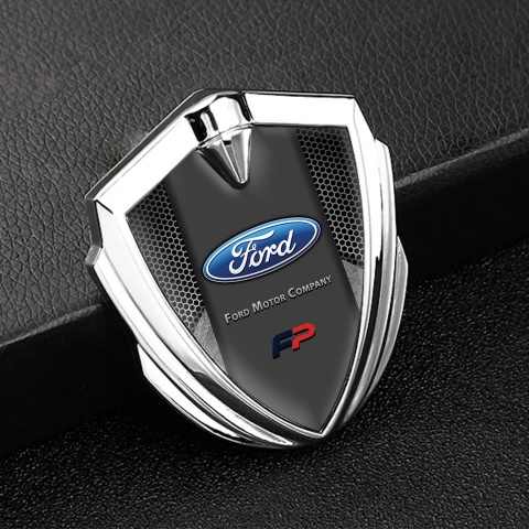 Ford Metal 3D Domed Emblem Silver Hexagon Frame Oval Logo Edition