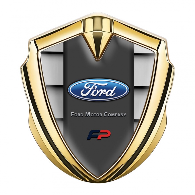 Ford FP Emblem Fender Badge Gold Shutters Effect Blue Sport Logo