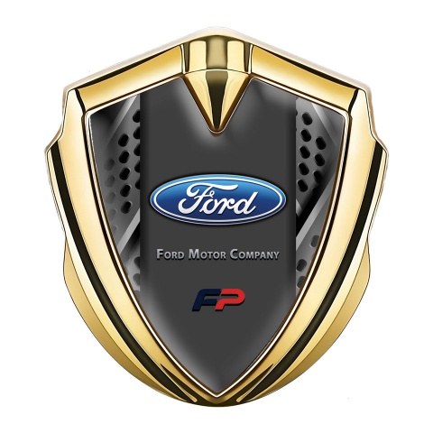 Ford FP Fender Emblem Badge Gold Multi Panels Frame Oval Logo Design