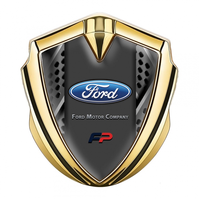 Ford FP Fender Emblem Badge Gold Multi Panels Frame Oval Logo Design