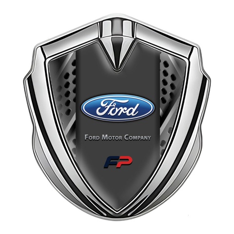 Ford FP Fender Emblem Badge Silver Multi Panels Frame Oval Logo Design