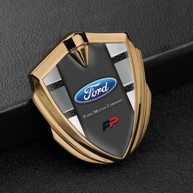 Ford FP Emblem Self Adhesive Gold Honeycomb Base Grey Panels