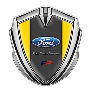 Ford Metal Emblem Self Adhesive Silver Yellow Base Charcoal Tinge