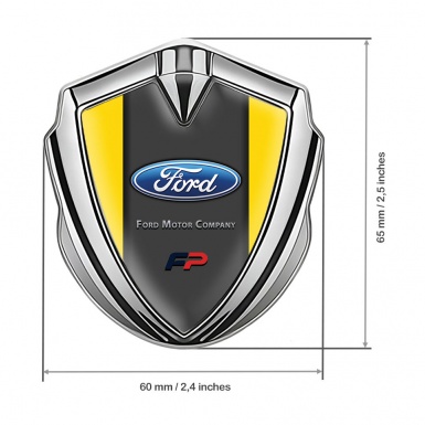 Ford Metal Emblem Self Adhesive Silver Yellow Base Charcoal Tinge