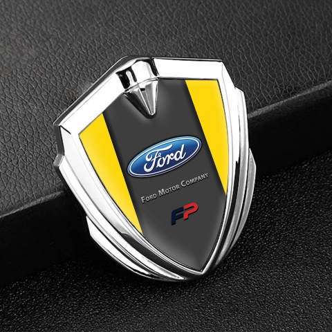 Ford Metal Emblem Self Adhesive Silver Yellow Base Charcoal Tinge