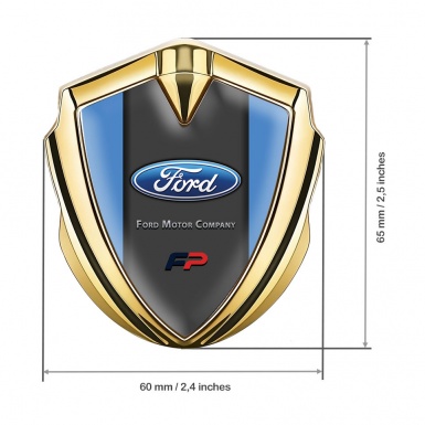 Ford Emblem Badge Self Adhesive Gold Cerulean Blue Frame Oval Logo