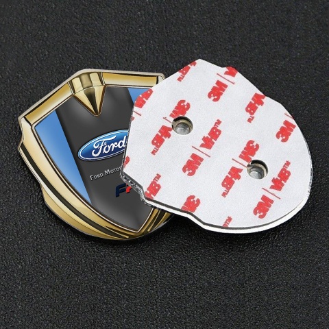 Ford Emblem Badge Self Adhesive Gold Cerulean Blue Frame Oval Logo