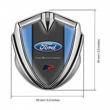 Ford Emblem Badge Self Adhesive Silver Cerulean Blue Frame Oval Logo