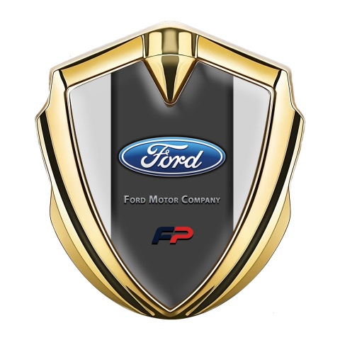 Ford FP Emblem Fender Badge Gold Moon Grey Base Charcoal Accent