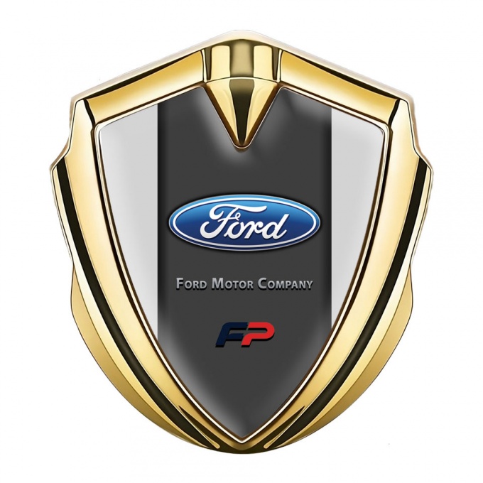 Ford FP Emblem Fender Badge Gold Moon Grey Base Charcoal Accent