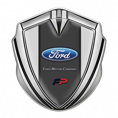 Ford FP Emblem Fender Badge Silver Moon Grey Base Charcoal Accent