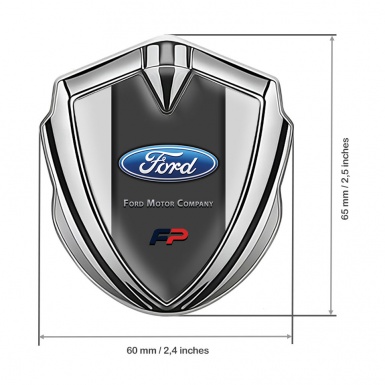 Ford FP Emblem Fender Badge Silver Moon Grey Base Charcoal Accent