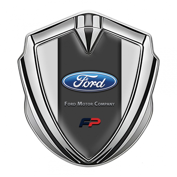 Ford FP Emblem Fender Badge Silver Moon Grey Base Charcoal Accent