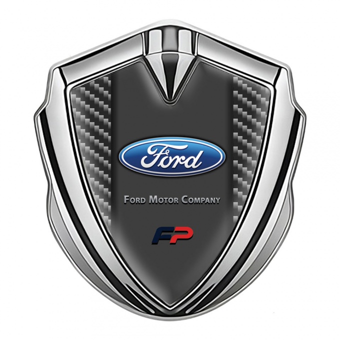 Ford FP Fender Emblem Badge Silver Dark Carbon Elliptic Logo Edition