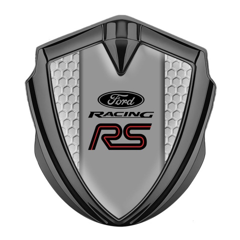 Ford RS Metal Emblem Self Adhesive Graphite Grey Honeycomb Racing Logo