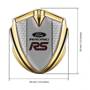 Ford RS Metal Emblem Self Adhesive Gold Grey Honeycomb Racing Logo