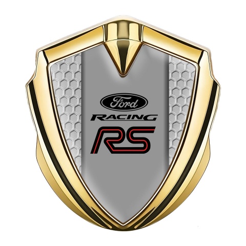Ford RS Metal Emblem Self Adhesive Gold Grey Honeycomb Racing Logo