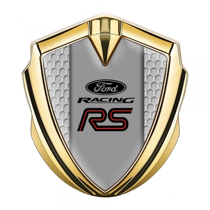 Ford RS Metal Emblem Self Adhesive Gold Grey Honeycomb Racing Logo