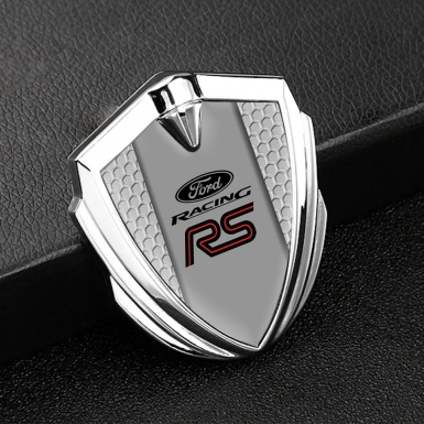 Ford RS Metal Emblem Self Adhesive Silver Grey Honeycomb Racing Logo