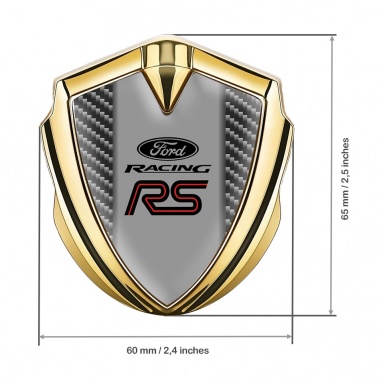 Ford RS Metal 3D Domed Emblem Gold Dark Carbon Texture Sport Edition