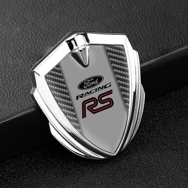 Ford RS Metal 3D Domed Emblem Silver Dark Carbon Texture Sport Edition