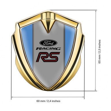 Ford RS Emblem Badge Self Adhesive Gold Glacial Blue Racing Design