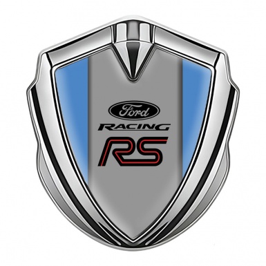 Ford RS Emblem Badge Self Adhesive Silver Glacial Blue Racing Design