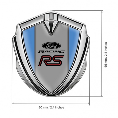 Ford RS Emblem Badge Self Adhesive Silver Glacial Blue Racing Design