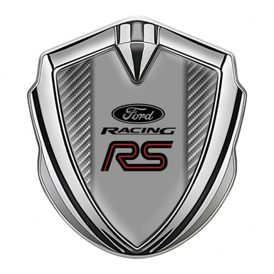 Ford RS Emblem Trunk Badge Silver Light Carbon Pattern Red Line Logo