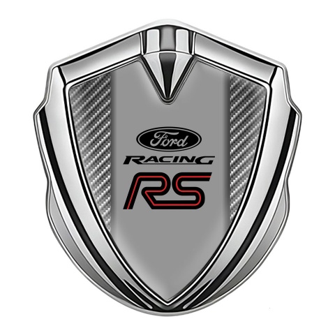 Ford RS Emblem Trunk Badge Silver Light Carbon Pattern Red Line Logo