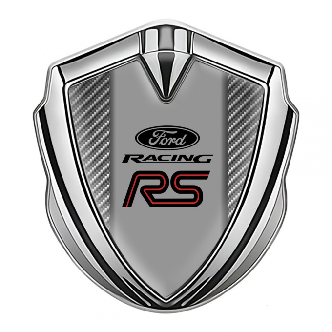 Ford RS Emblem Trunk Badge Silver Light Carbon Pattern Red Line Logo
