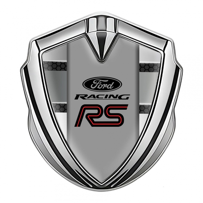 Ford RS Metal 3D Domed Emblem Silver Grey Hexagon Gradient Palette Design