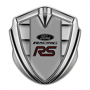 Ford RS Emblem Badge Self Adhesive Silver Front Grille Pattern Red Motif