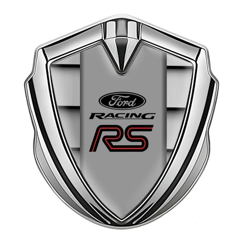 Ford RS Emblem Badge Self Adhesive Silver Front Grille Pattern Red Motif
