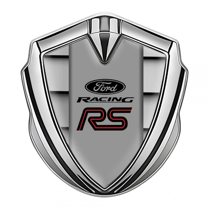 Ford RS Emblem Badge Self Adhesive Silver Front Grille Pattern Red Motif