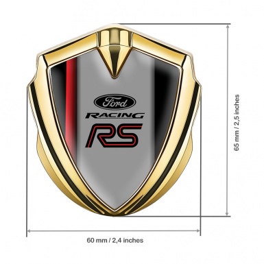Ford RS Trunk Emblem Badge Gold Black Shade Red Accent Stripe Design