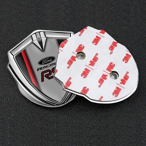 Ford RS Trunk Emblem Badge Silver Black Shade Red Accent Stripe Design