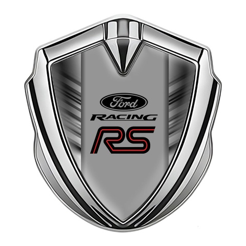Ford RS Emblem Car Badge Silver Greyscale Stripes Sport Edition