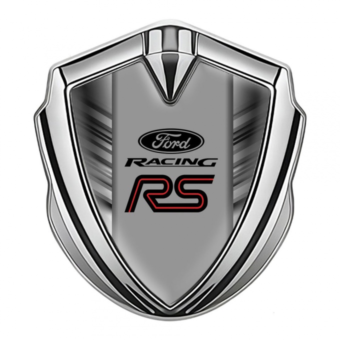 Ford RS Emblem Car Badge Silver Greyscale Stripes Sport Edition