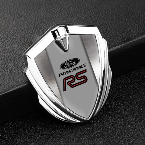 Ford RS Fender Emblem Badge Silver Metallic Sheet Pattern Racing Logo