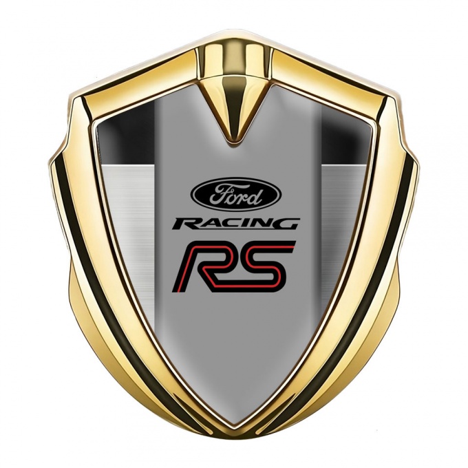 Ford RS Emblem Fender Badge Gold Brushed Aluminum Racing Edition