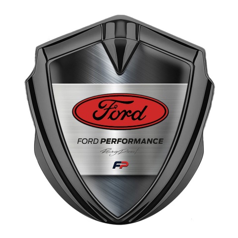 Ford RS Fender Emblem Badge Graphite Brushed Metal Alloy Red Oval Logo