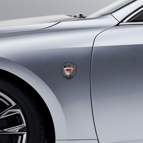 Ford RS Fender Emblem Badge Graphite Brushed Metal Alloy Red Oval Logo