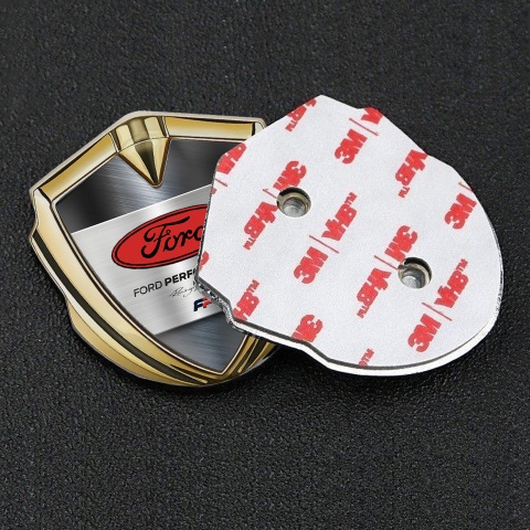 Ford RS Fender Emblem Badge Gold Brushed Metal Alloy Red Oval Logo