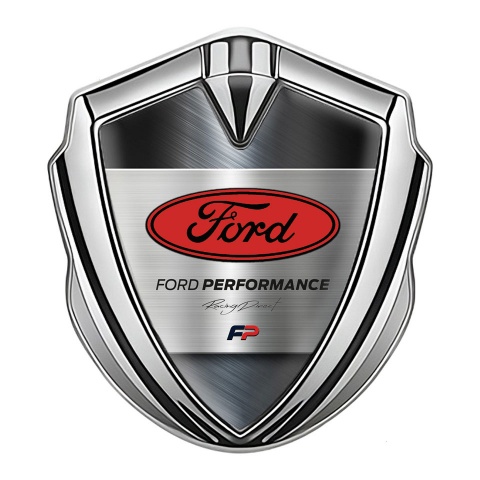 Ford RS Fender Emblem Badge Silver Brushed Metal Alloy Red Oval Logo