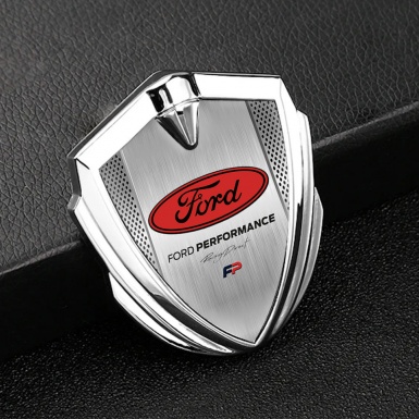 Ford Emblem Trunk Badge Silver Metal Mesh Red Performance Edition