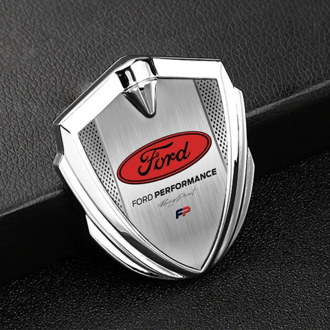 Ford Emblem Trunk Badge Silver Metal Mesh Red Performance Edition
