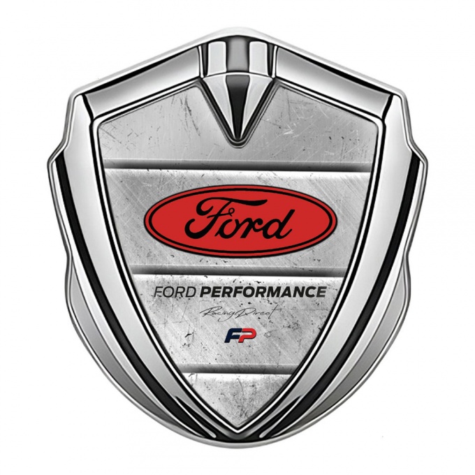 Ford Emblem Self Adhesive Silver Stone Slab Texture Red Oval Design