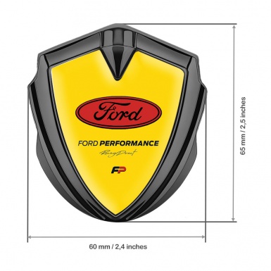 Ford Emblem Car Badge Graphite Yellow Background Performance Design