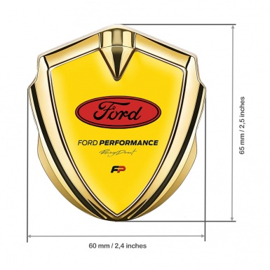 Ford Emblem Car Badge Gold Yellow Background Performance Design